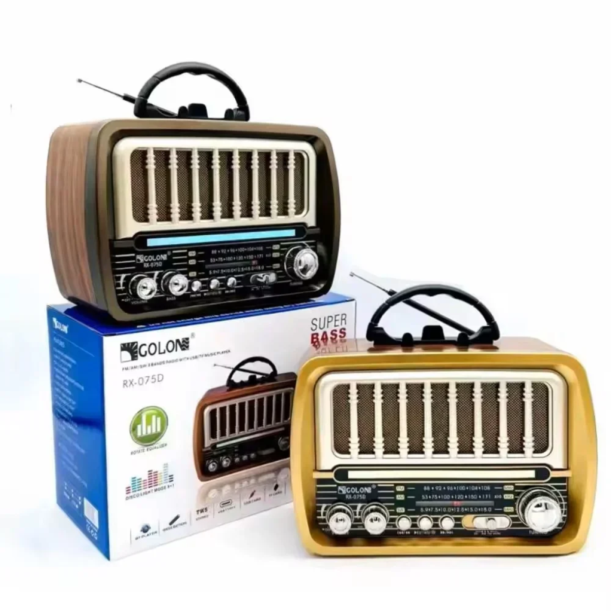 Επαναφορτιζόμενο Ραδιόφωνο Retro LED Bluetooth / USB RX-075D Καφέ
