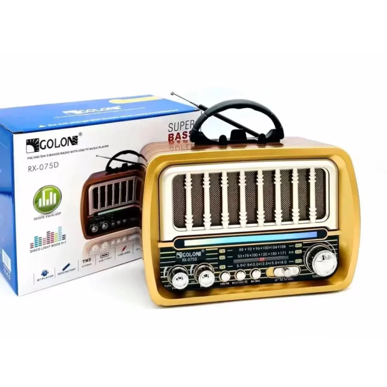 Επαναφορτιζόμενο Ραδιόφωνο Retro LED Bluetooth / USB RX-075D Χρυσό