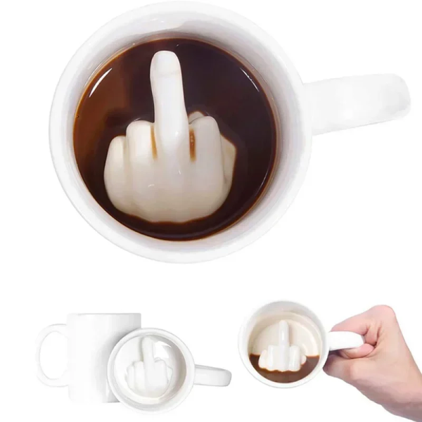 Κεραμική Κούπα Up Yours 350 ml Ανάγλυφο Χέρι με Σηκωμένο Δάχτυλο στο Εσωτερικό