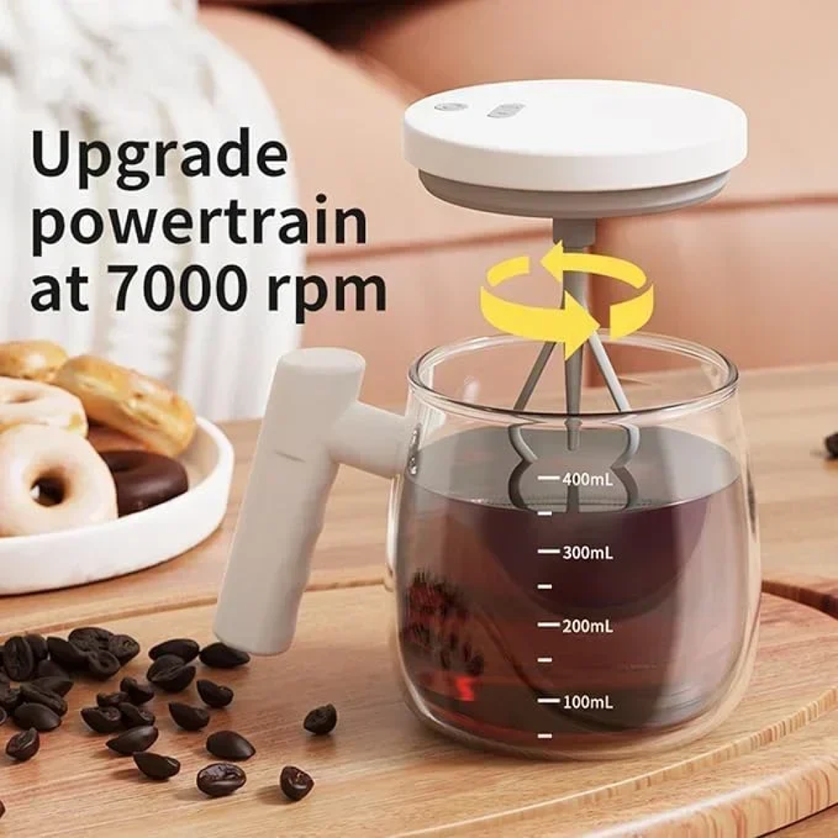 Γυάλινη Κούπα 400ml με αυτόματο αναδευτήρα και καπάκι USB Automatic Mixing Cup - Μπεζ