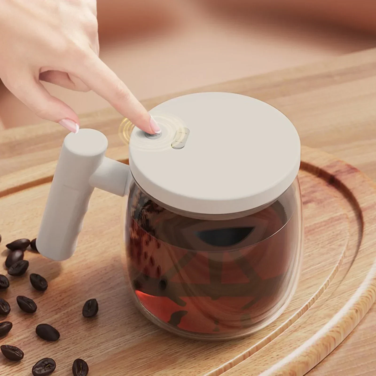 Γυάλινη Κούπα 400ml με αυτόματο αναδευτήρα και καπάκι USB Automatic Mixing Cup - Μπεζ