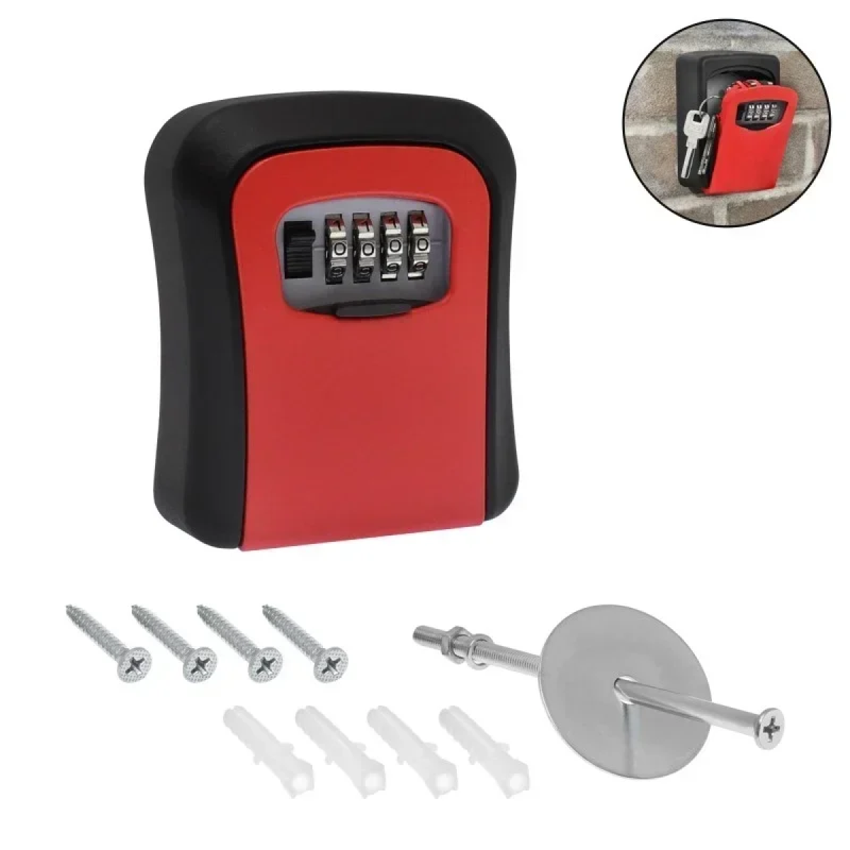 Επιτοίχια Κλειδοθήκη με κωδικό ασφαλείας 4 ψηφίων Κόκκινο/Μαύρο