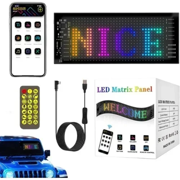 LED Εύκαμπτη Οθόνη-Πάνελ Bluetooth Προσαρμοσμένο Κείμενο/Κινούμενη Εικόνα μέσω App για Αυτοκίνητο 10x37 cm