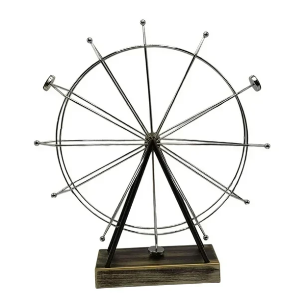 Επιτραπέζιο Διακοσμητικό Περιστρεφόμενη Ρόδα 41x37cm Ασημί με Ξύλινη Βάση