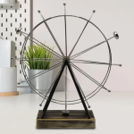 Επιτραπέζιο Διακοσμητικό Περιστρεφόμενη Ρόδα 41x37cm Ασημί με Ξύλινη Βάση