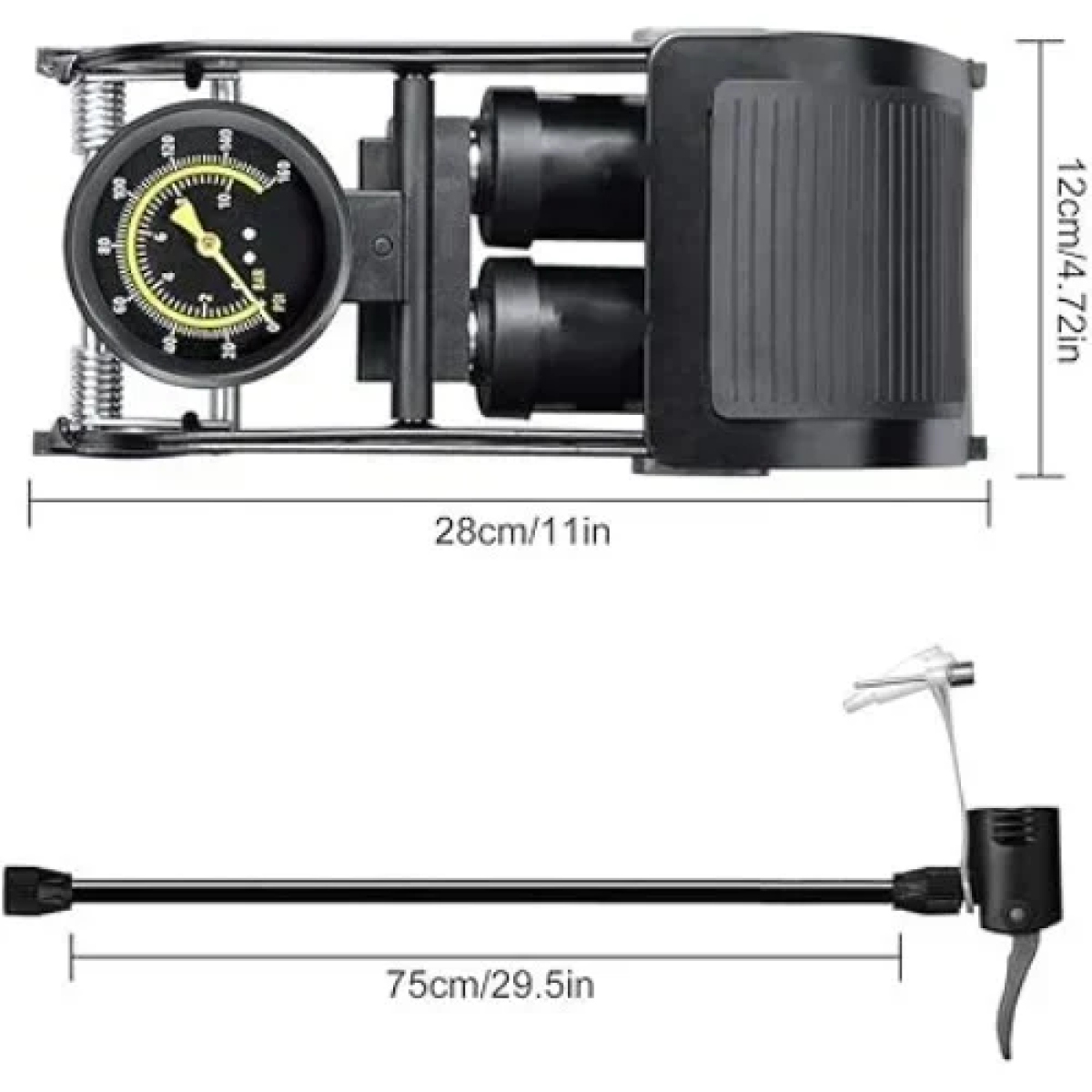 Τρόμπα Ποδιού Διπλού Εμβόλου Με Μανόμετρο 160 PSI