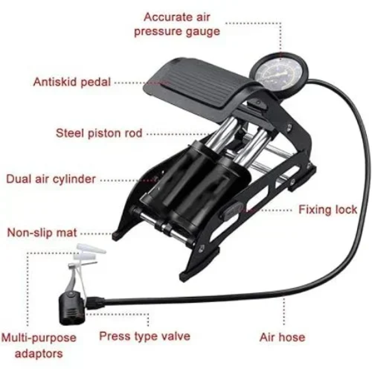 Τρόμπα Ποδιού Διπλού Εμβόλου Με Μανόμετρο 160 PSI