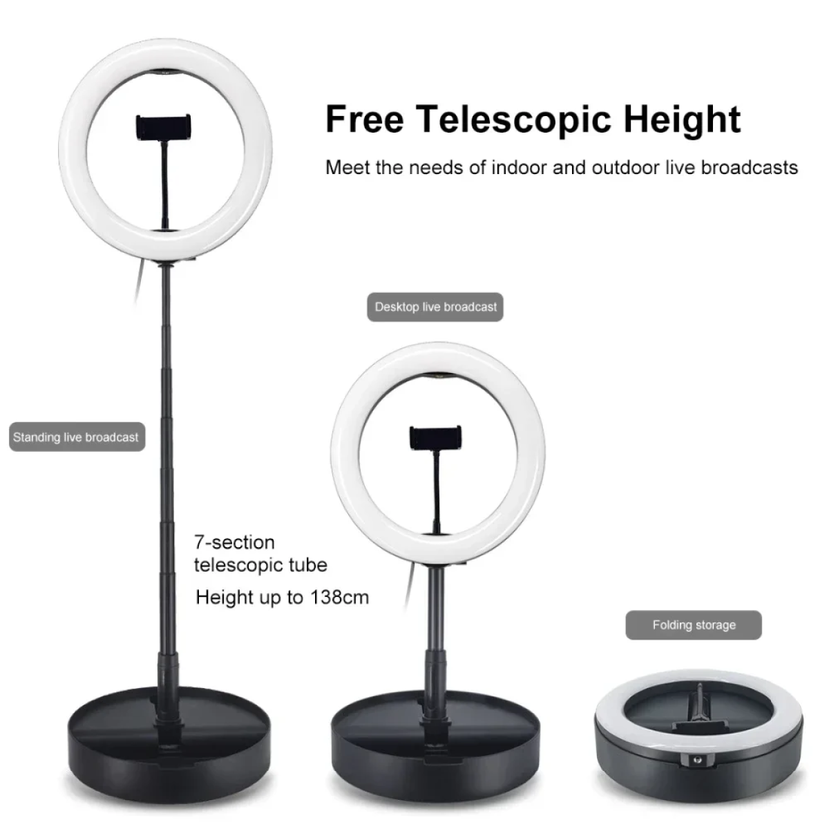 Φωτιστικό Ring LED 10.2″ USB Λευκού Φωτισμού με Τηλεσκοπική Βάση 140cm & Τηλεχειριστήριο Puluz PU480 – Μαύρο