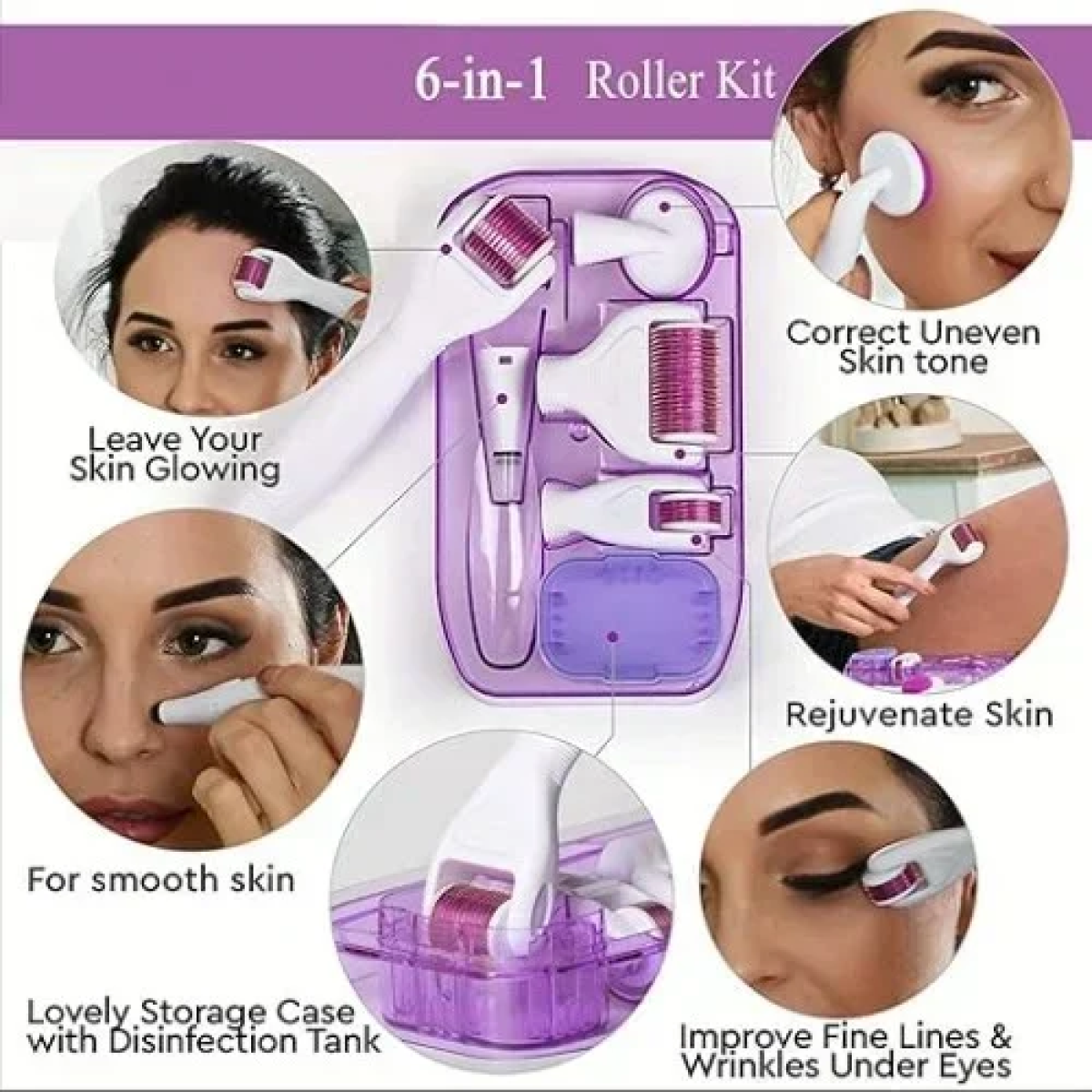Σετ 6 σε 1 Derma Roller με βελόνες τιτανίου για Αντιγήρανση 0.5-2mm
