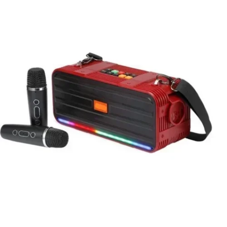 Ασύρματο Ηχείο Bluetooth V5.3 με Φωτισμό LED RGB & 2 Μικρόφωνα Karaoke Andowl Q-YX9527 K;όκκινο