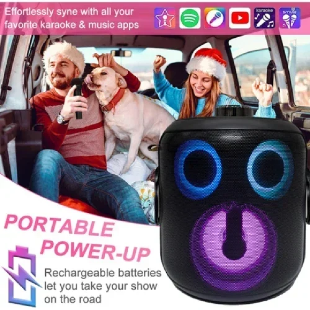 Ασύρματο Ηχείο Bluetooth V5.3 με Φωτισμό LED RGB & 2 Μικρόφωνα Karaoke Andowl Q-YX2560 - Μαύρο