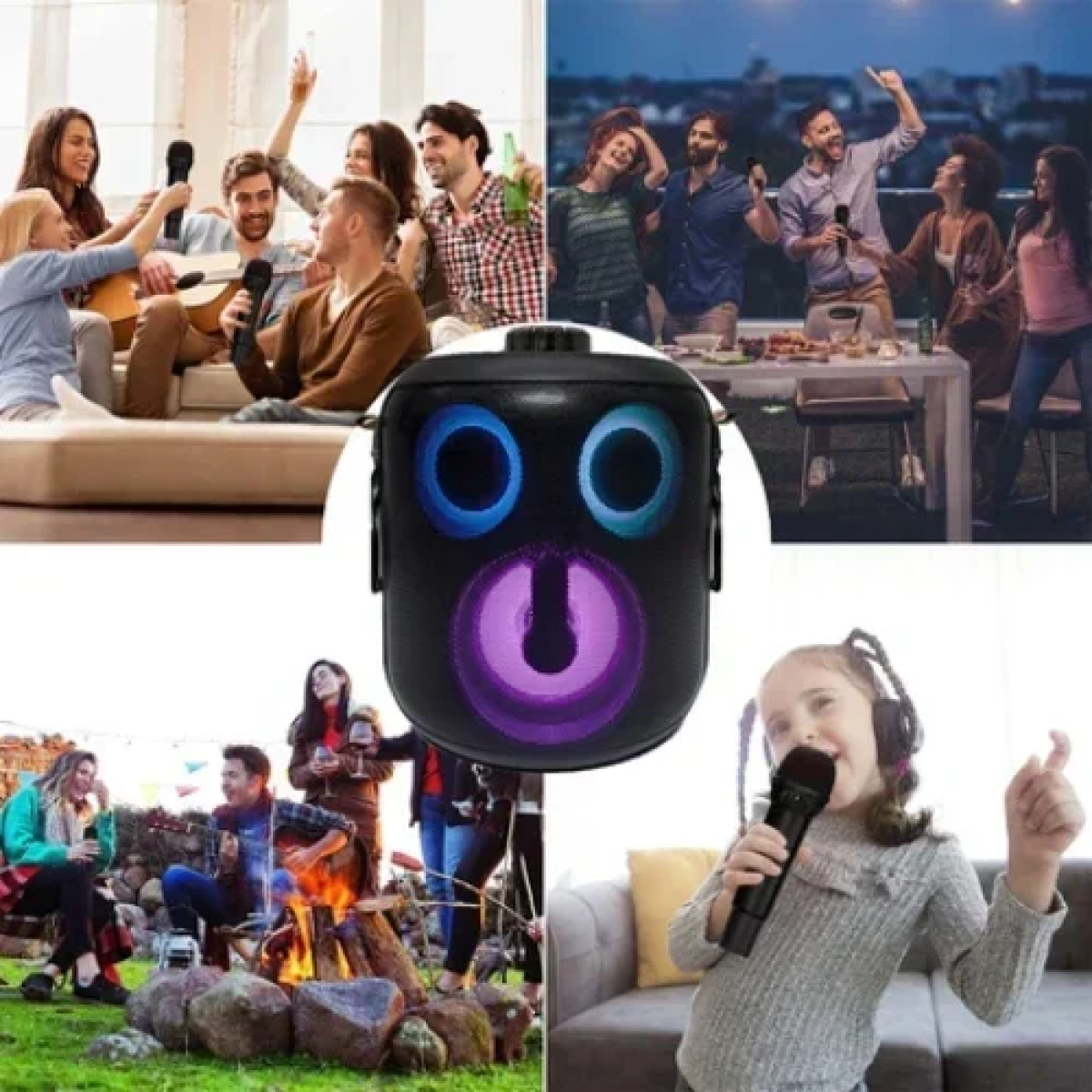 Ασύρματο Ηχείο Bluetooth V5.3 με Φωτισμό LED RGB & 2 Μικρόφωνα Karaoke Andowl Q-YX2560 - Μαύρο