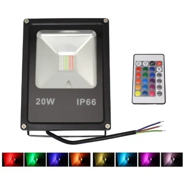 LED Αδιάβροχος Προβολέας dimmable 20W 220V RGB 1800LM IP66 με τηλεχειριστήριο μαύρος OEM