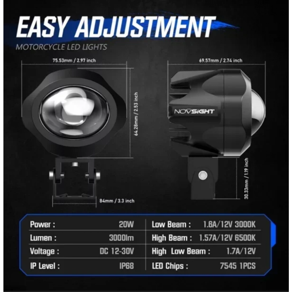 Προβολάκι Moto Novsight WL10 Α500 40W 6000LM Λευκό 3in1