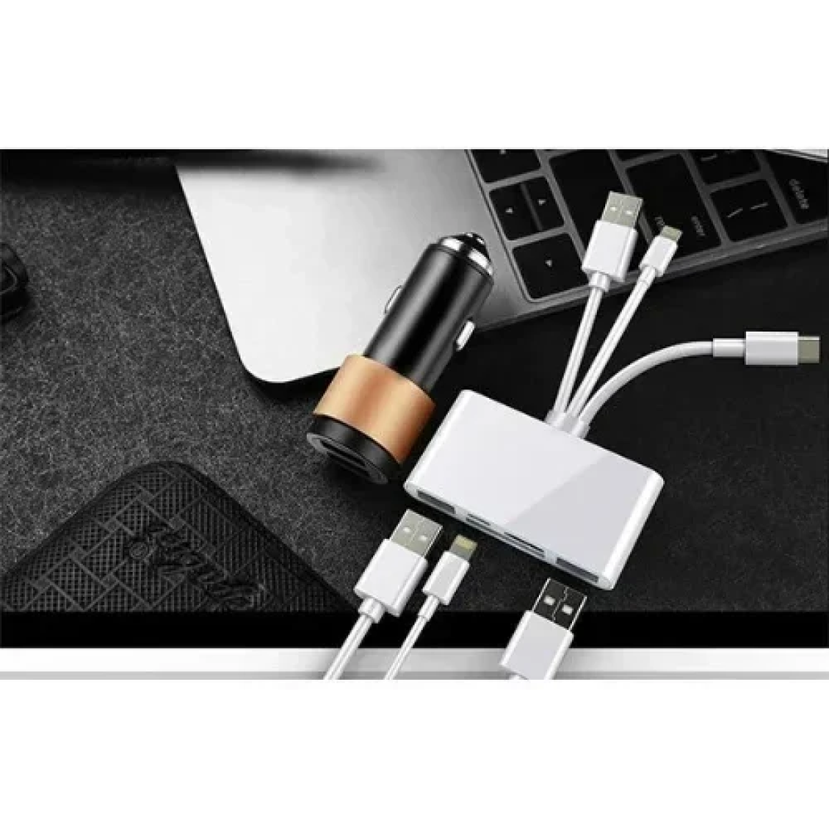 5 σε 1 Lightning+Type C+USB A Card Reader με 3 Καλώδια Andowl Q-Z09