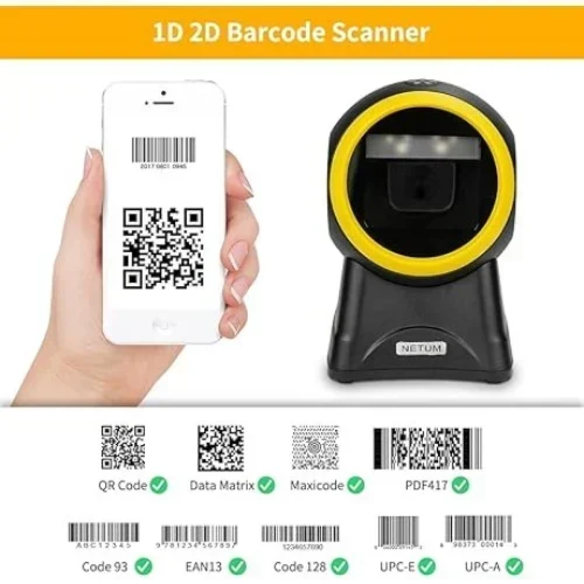 Επαγγελματικός Επιτραπέζιος Σαρωτής QR/Barcode Andowl Q-SM6 – Μαύρο/Kίτρινο