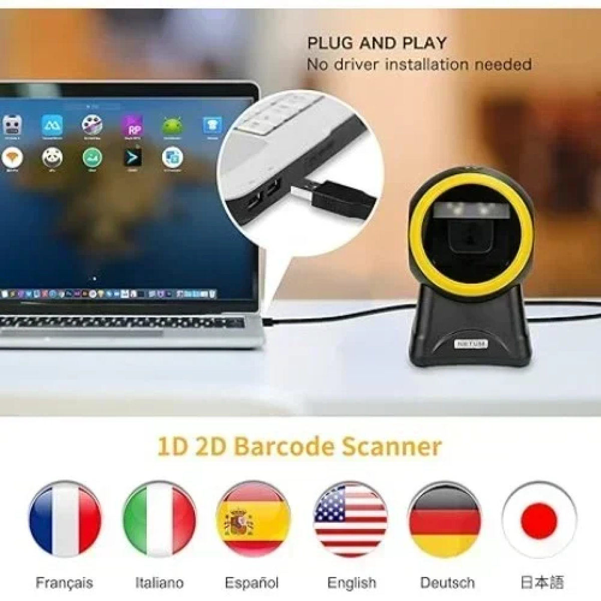 Επαγγελματικός Επιτραπέζιος Σαρωτής QR/Barcode Andowl Q-SM6 – Μαύρο/Kίτρινο