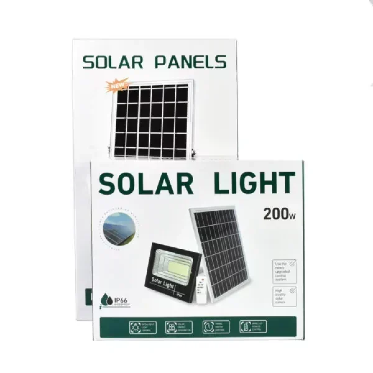 Ηλιακός Προβολέας LED 200W IP66 με Τηλεχειρισμό & Χρονοδιακόπτη OEM JT-SKBU-200W – Μαύρο