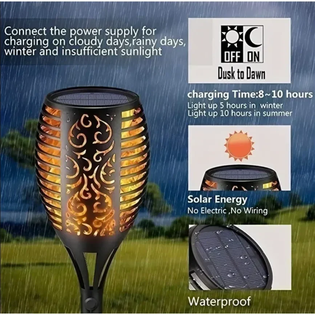 Αδιάβροχο Ηλιακό Φως Εδάφους Κήπου Ρομαντικό Με Φλώγα Που Τρεμοπαίζει