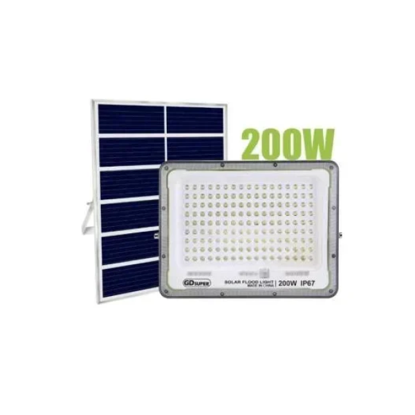 Αδιάβροχος ηλιακός προβολέας LED 200W με πάνελ και τηλεχειριστήριο GD-200G GDSUPER