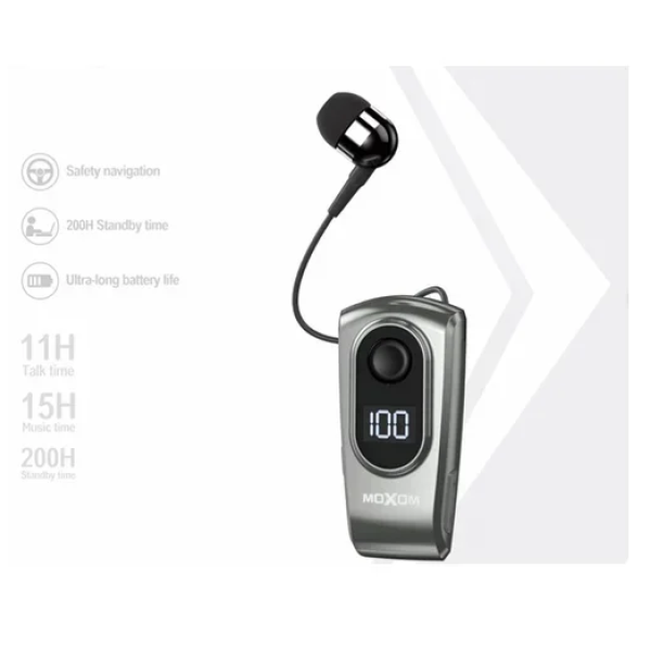 Ακουστικό Bluetooth Handsfree In-ear πέτου με κλιπ Moxom MX-WL76 μαύρο