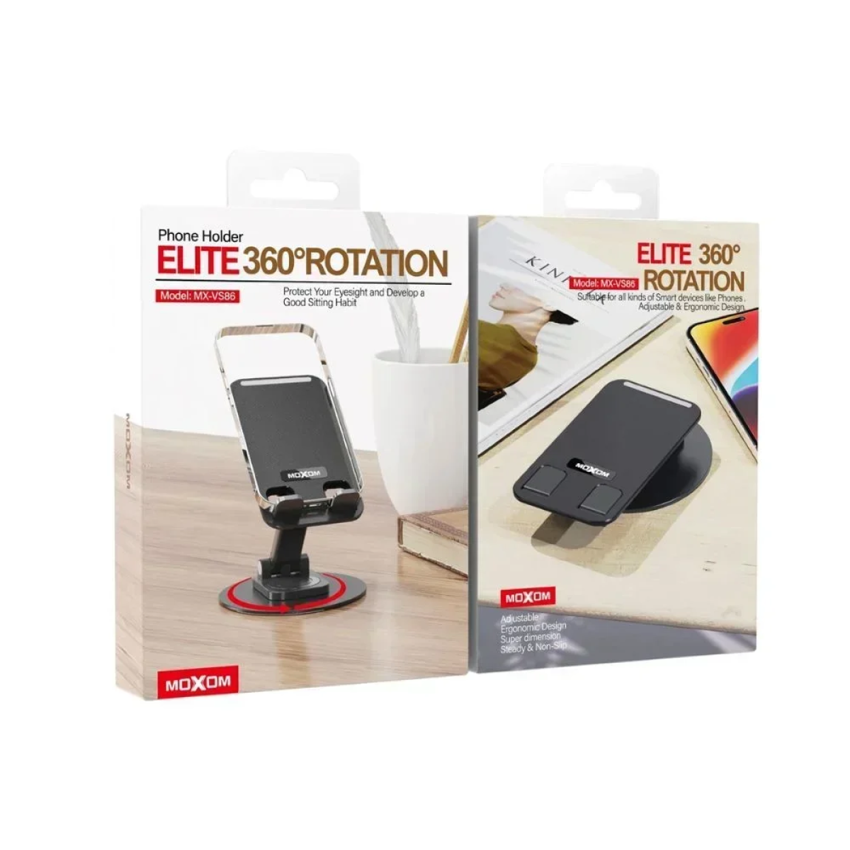 Αναδιπλούμενη περιστρεφόμενη επιτραπέζια βάση αλουμινίου για Smartphone Moxom MX-VS86 – μαύρο