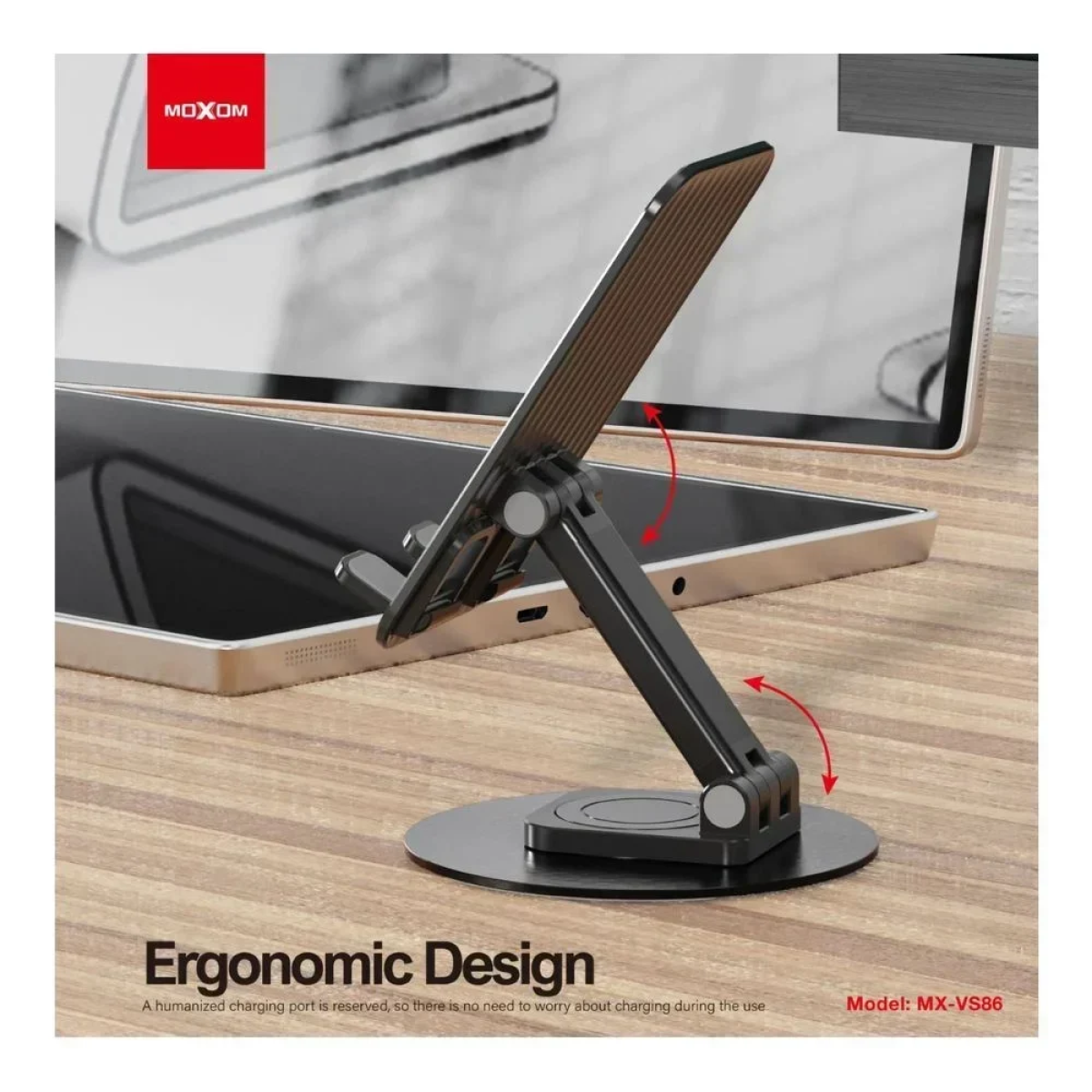 Αναδιπλούμενη περιστρεφόμενη επιτραπέζια βάση αλουμινίου για Smartphone Moxom MX-VS86 – μαύρο