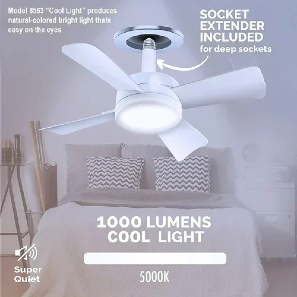 Ανεμιστήρας οροφής και λάμπα LED 1000lm με τηλεχειριστήριο Socket Fanlight - λευκό - Image 4