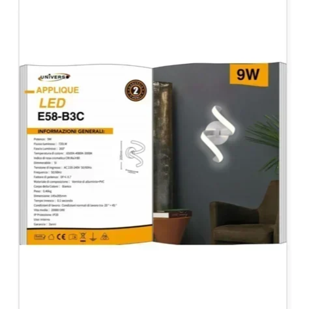 Απλίκα Μοντέρνο Φωτιστικό Τοίχου LED 9 Watt Spiral Curve E58-B3C