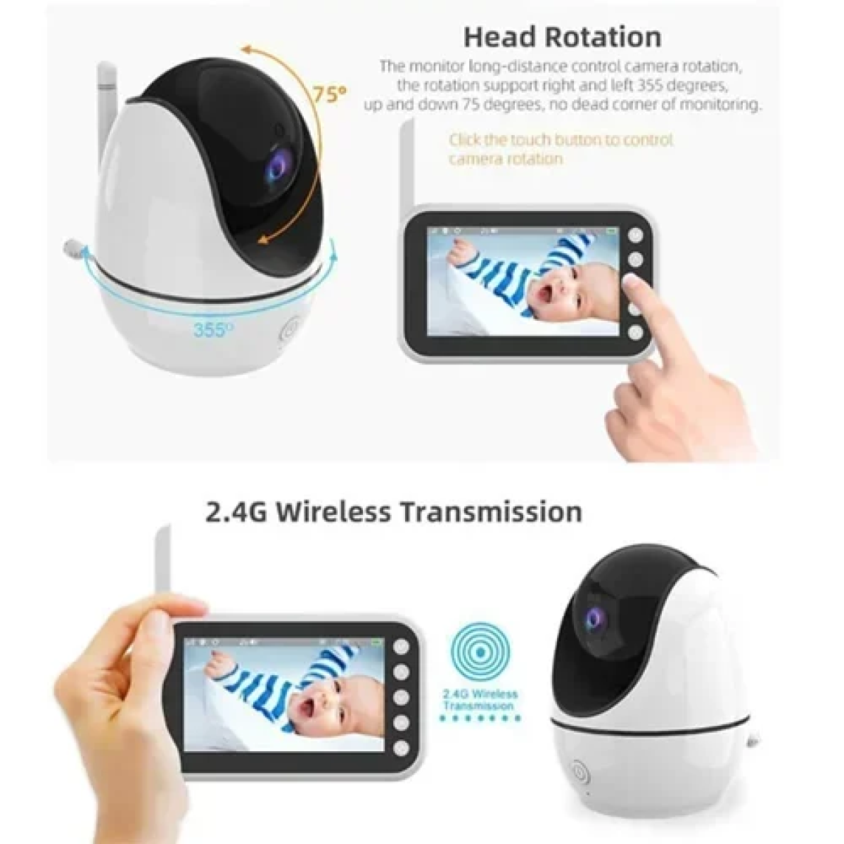 Ασύρματο Baby Monitor 4.5 αμφίδρομης επικοινωνίας με νυχτερινή λήψη OEM ABM200 – λευκό - Image 3