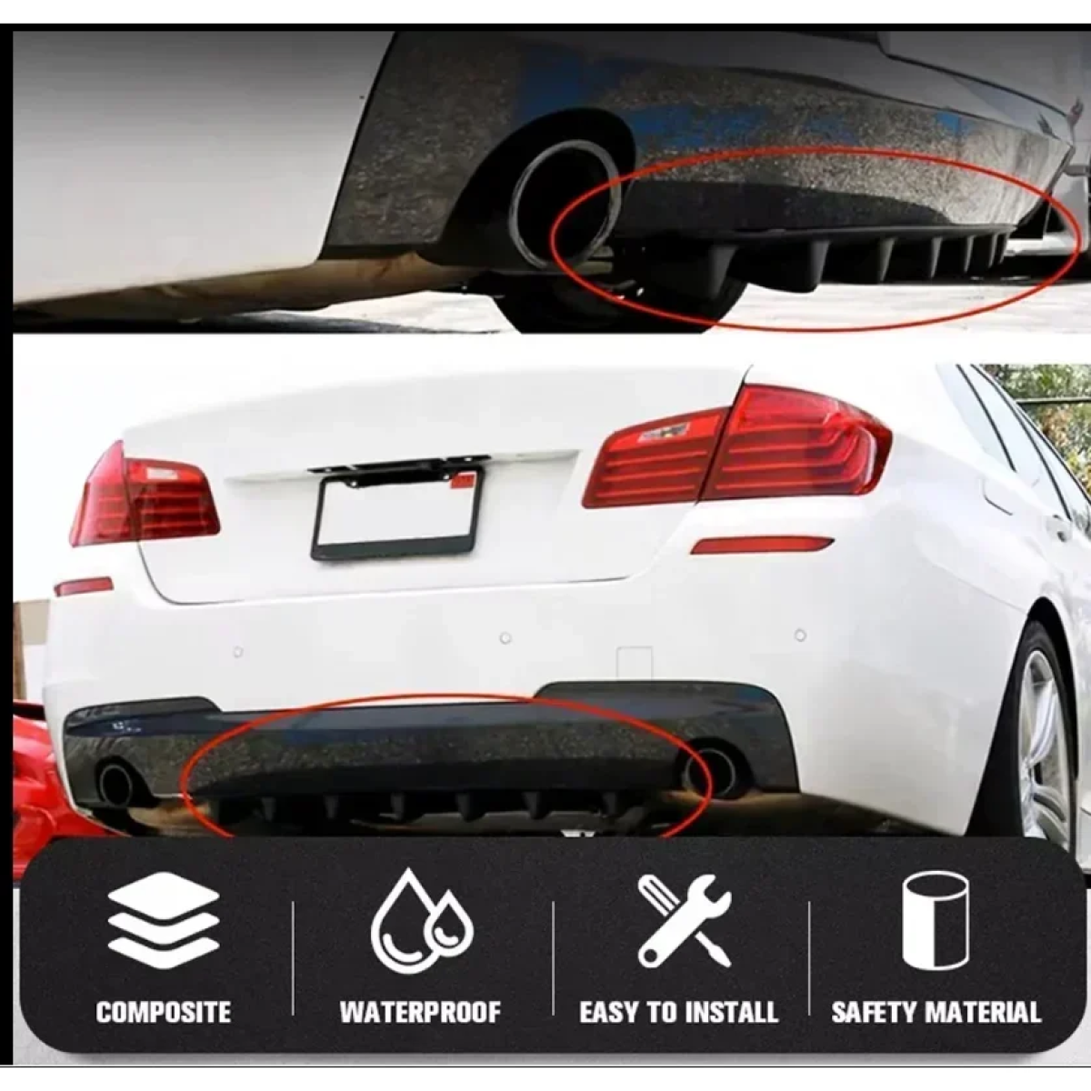 Auto GS Diffuser Πίσω Προφυλακτήρα Universal Με 7 Πτερύγια Μαύρο Από Abs Πλαστικό 1 Τεμάχιο