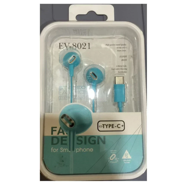 EV-8021 Type-C Handsfree Ακουστικά με Βύσμα USB-C Γαλάζιο