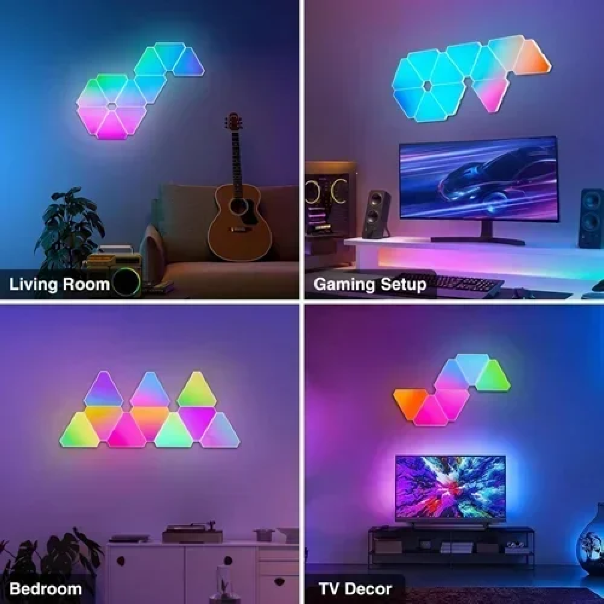 Έξυπνα φωτιστικά τοίχου LED RGB 6τμχ με WiFi, τηλεχειριστήριο και έλεγχο εφαρμογής Triangular Honeycomb Panel Light LXQG06-Y - Image 5