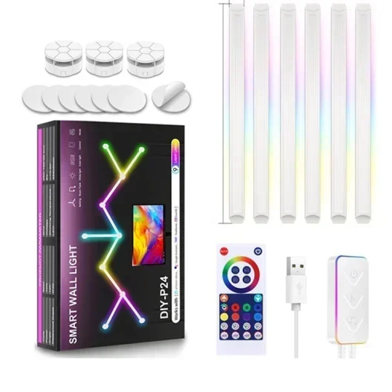 Έξυπνα φωτιστικά τοίχου LED RGB 9τμχ με WiFi, τηλεχειριστήριο και έλεγχο εφαρμογής Smart Wall Light DIY-P24