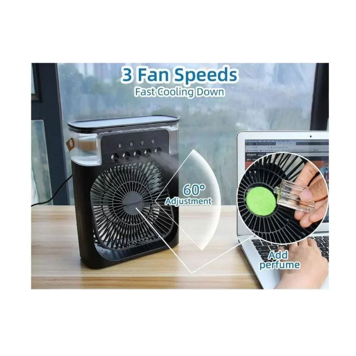 Φορητό Κλιματιστικό Usb με Φωτισμό 7 Χρωμάτων Fan Cx-22 Μαύρο