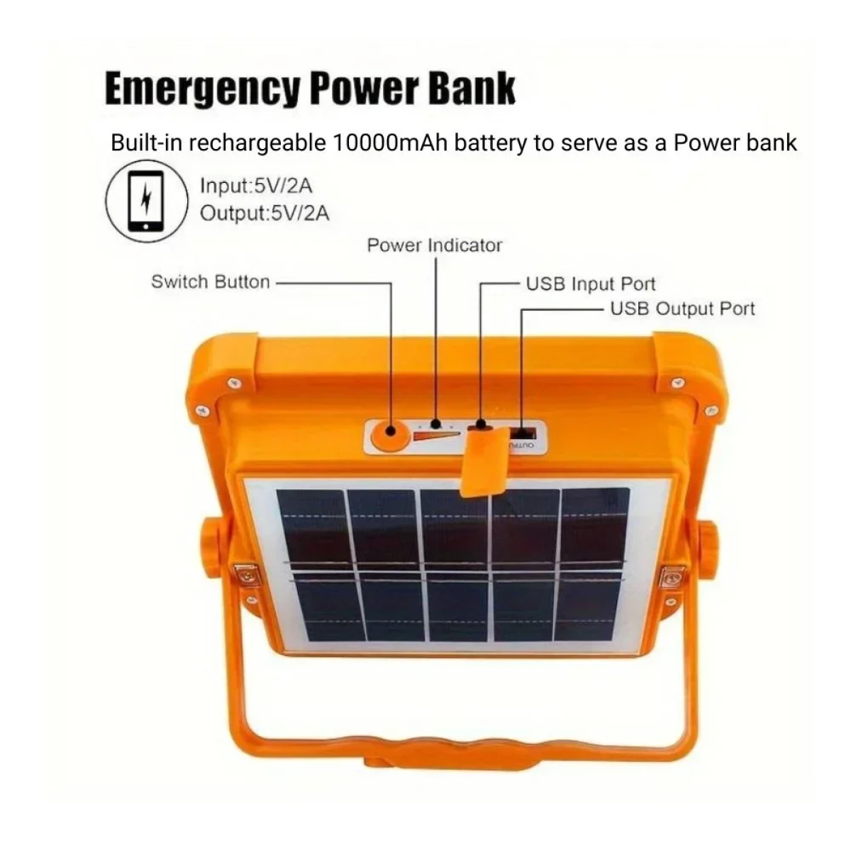 Φορητός Αδιάβροχος LED Ηλιακός Προβολέας και Powerbank 10000mAh με 4 Λειτουργίες IP66 - Image 6