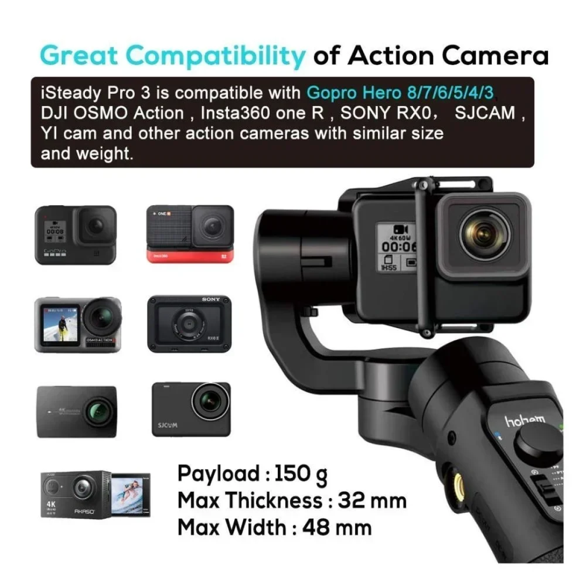 Hohem iSteady Pro4 3-axis action camera gimbal for Gopro Camera Hero 8/7/6/5/4