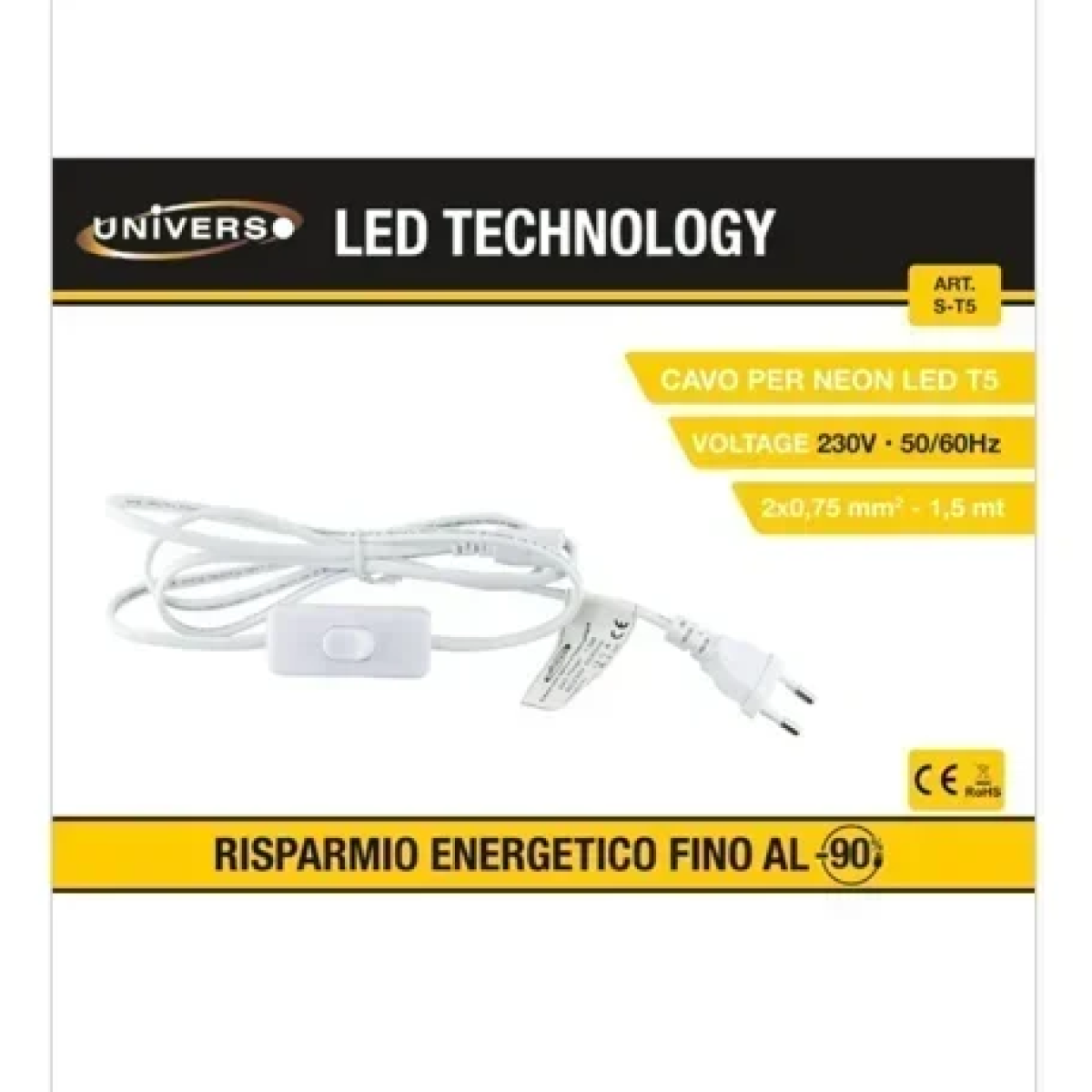 Καλώδιο 3 Ακίδων Νέον Με Βύσμα Διακόπτη LED 150cm S-T5