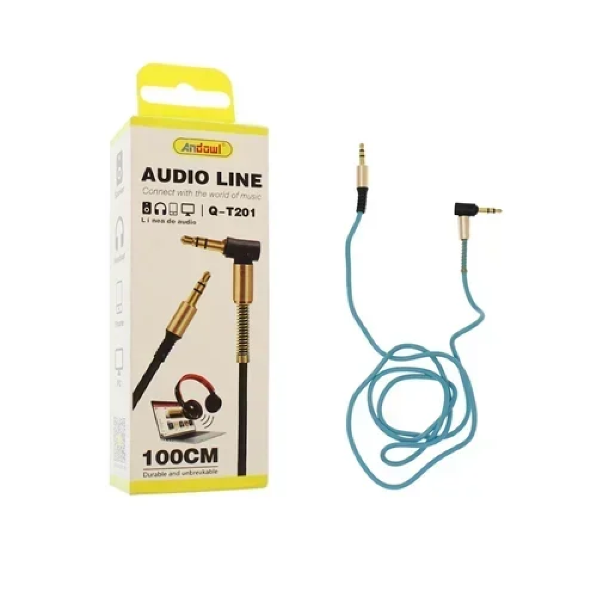 Καλώδιο επέκτασης ήχου 3.5mm male - 3.5mm male 1m Andowl Q-T201 γαλάζιο - Image 2