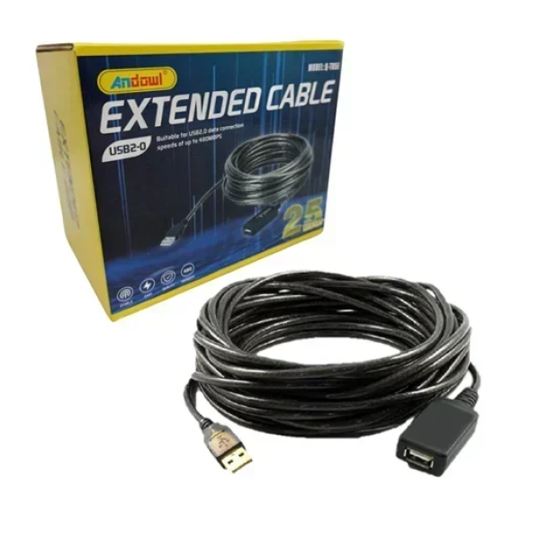 Καλώδιο USB-A male σε USB-A female 25m USB 2.0 Andowl Q-T05E μαύρο