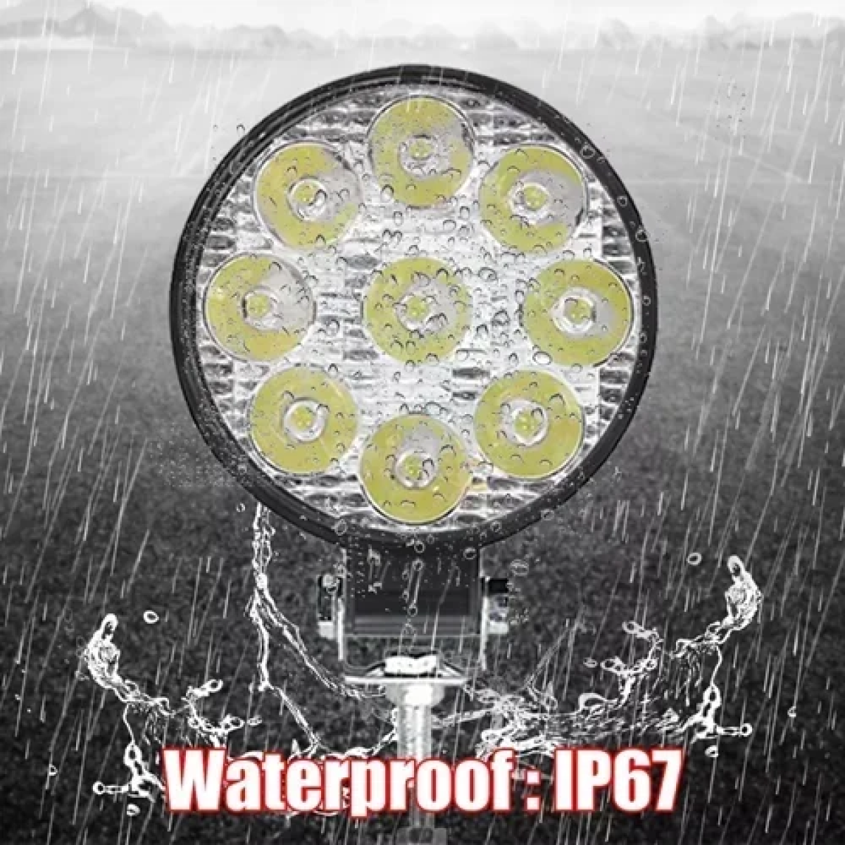 LED αδιάβροχος στρογγυλός προβολέας 27W 12-24V 2300LM 6500K IP67 - μαύρο - Image 3