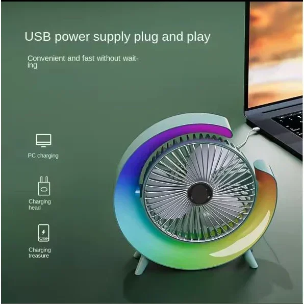 Μίνι Ανεμιστήρας Επιτραπέζιος Με Φωτισμό Led Rgb ARRANGO AFS49249