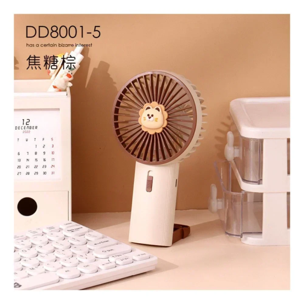 Mini Fan DD8001-5 Ανεμιστήρας Χειρός με Βάση Στήριξης σε Καφέ