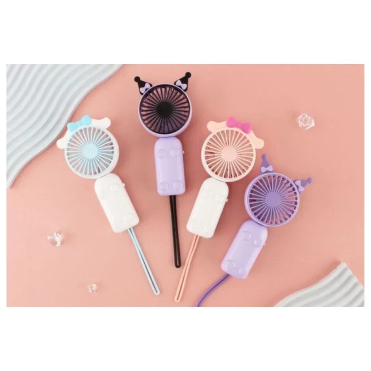 Mini Fan DD8039ABCD με Σχέδιο (Κοτσιδάκια) Ανεμιστήρας χειρός και με Βάση στήριξης σε Ροζ