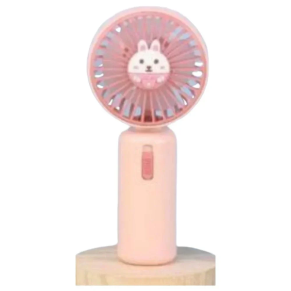 Mini Fan DD8054Υ με Σχέδιο (Λαγουδάκι) Ανεμιστήρας χειρός και με Βάση στήριξης σε Ροζ