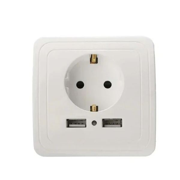 Μονή Χωνευτή Πρίζα με 2 Θύρες USB Λευκό