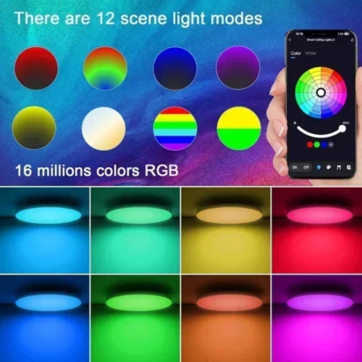 Μοντέρνο φωτιστικό οροφής LED RGB Smart Ceiling Light XD-TUYA-022 λευκό - Image 2