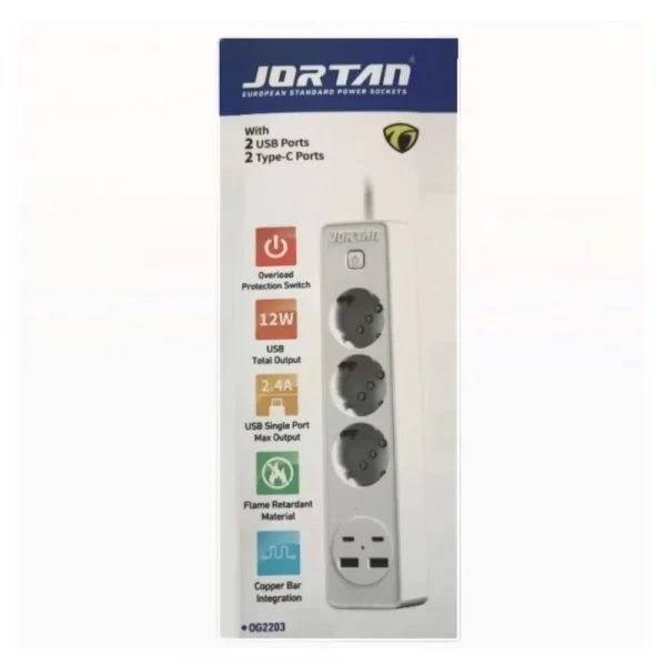Πολύπριζο 3 θέσεων, 2 θύρες USB , 2 θύρες Type-C λευκό OG2203 Jortan