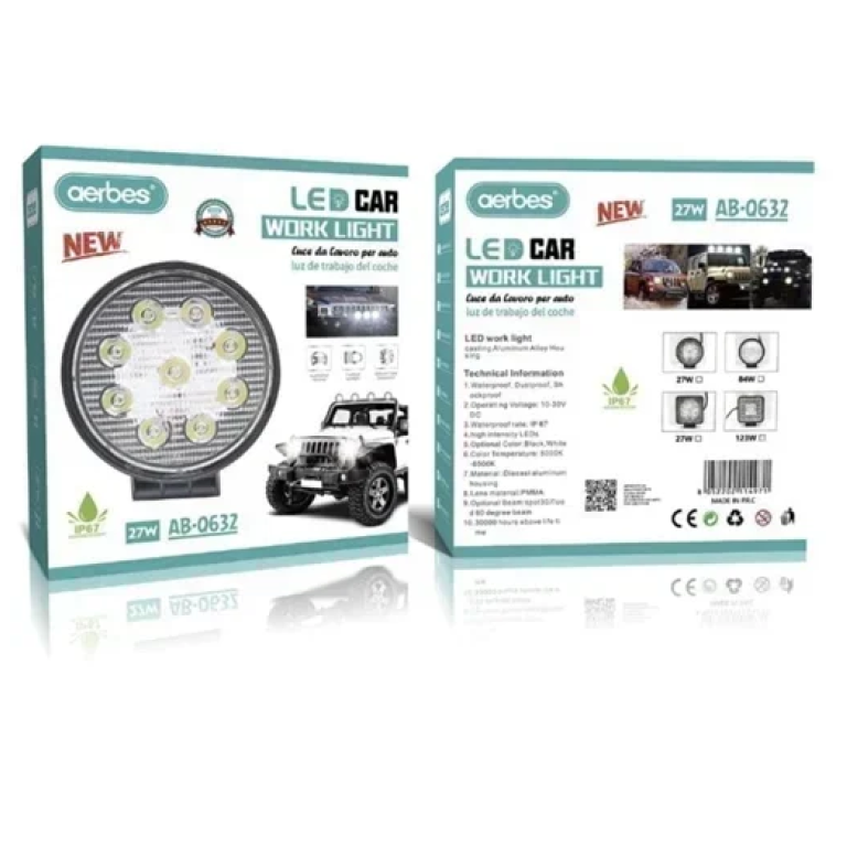 Στρογγυλός προβολέας αυτοκινήτου LED 27W Aerbes AB-Q632 μαύρο