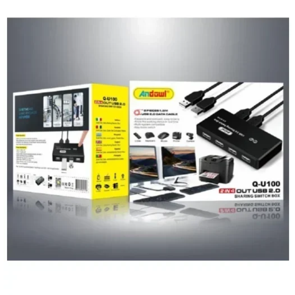 Διακόπτης USB 2.0 Hub για 2 Υπολογιστές και 4 Συσκευές – Andowl Q-U100 - Image 2
